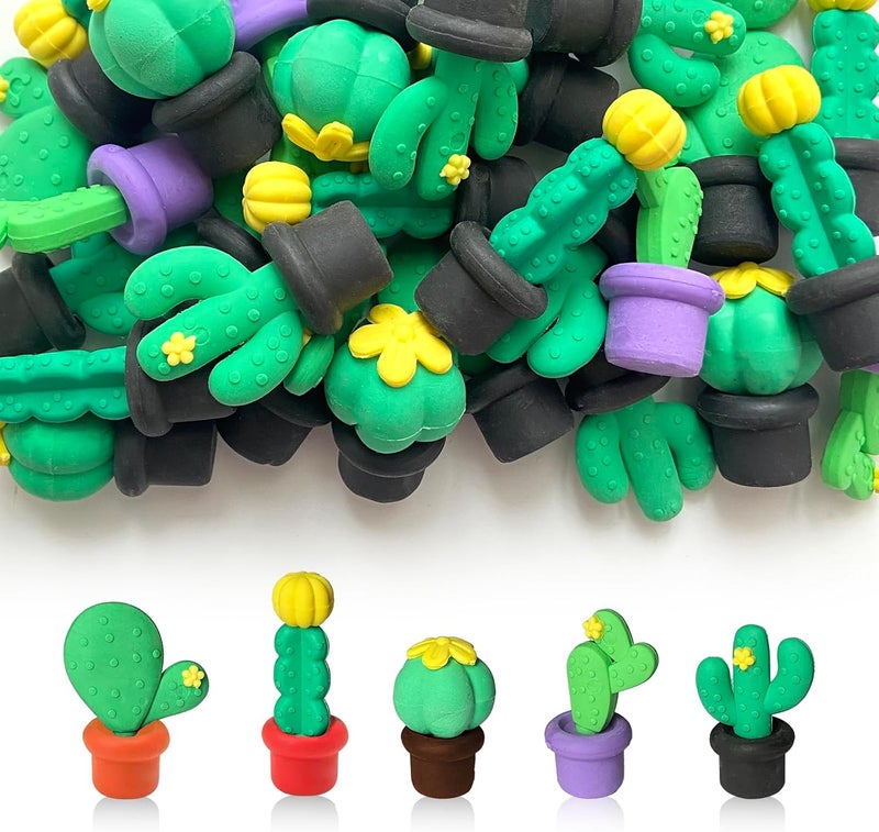 Kaemi 30 Pcs Cactus Erasers Desk Pets for Kids Classroom Prizes Fun Cool 3D Puzzle Erasers Bulk Mini Cute Pencil Eraser Pals Toys for Party Favors Treasure Box Goodie Bag Stuffers - Image 1